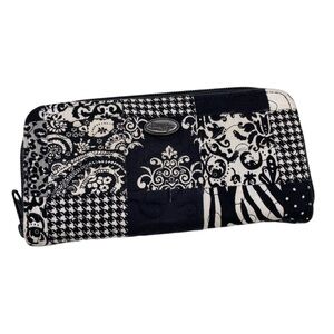 Donna Sharp Quilted Patchwork Zip Around Wallet Black and White Mixed Print